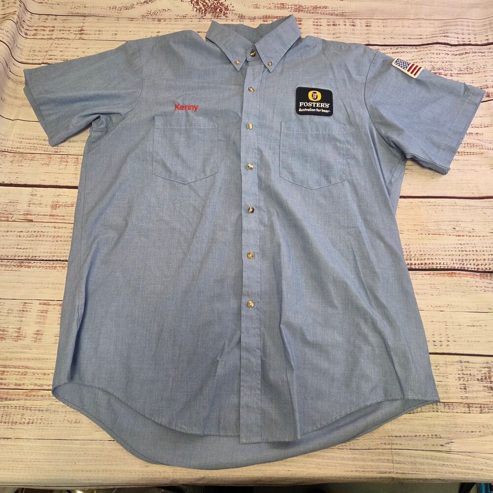 Foster's Australian for Beer Gray Work Shirt Men's 17.5 44cm Made in USA